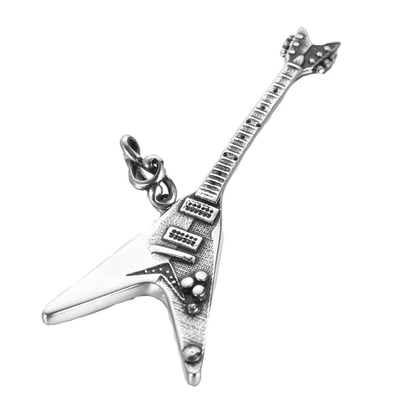 PAMTIER Men's Stainless Steel Retro Electric Guitar Pendant Punk Necklace with Chain - Image 2